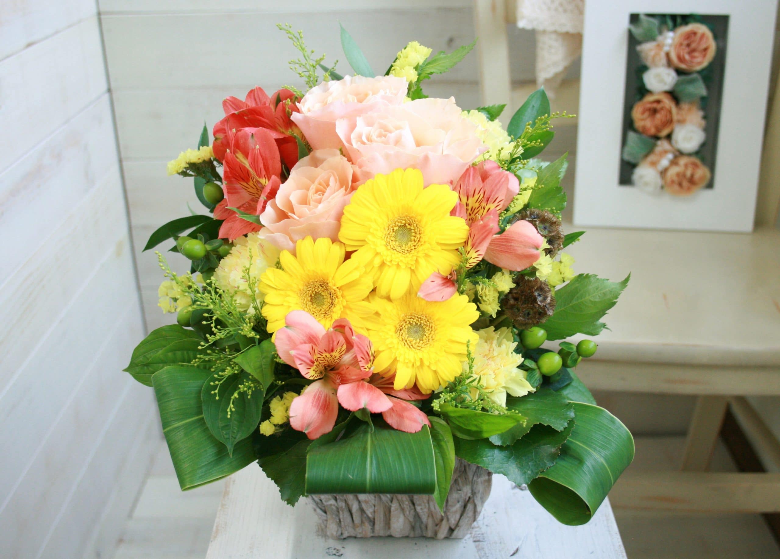 おまかせアレンジメントM-黄色・オレンジ系