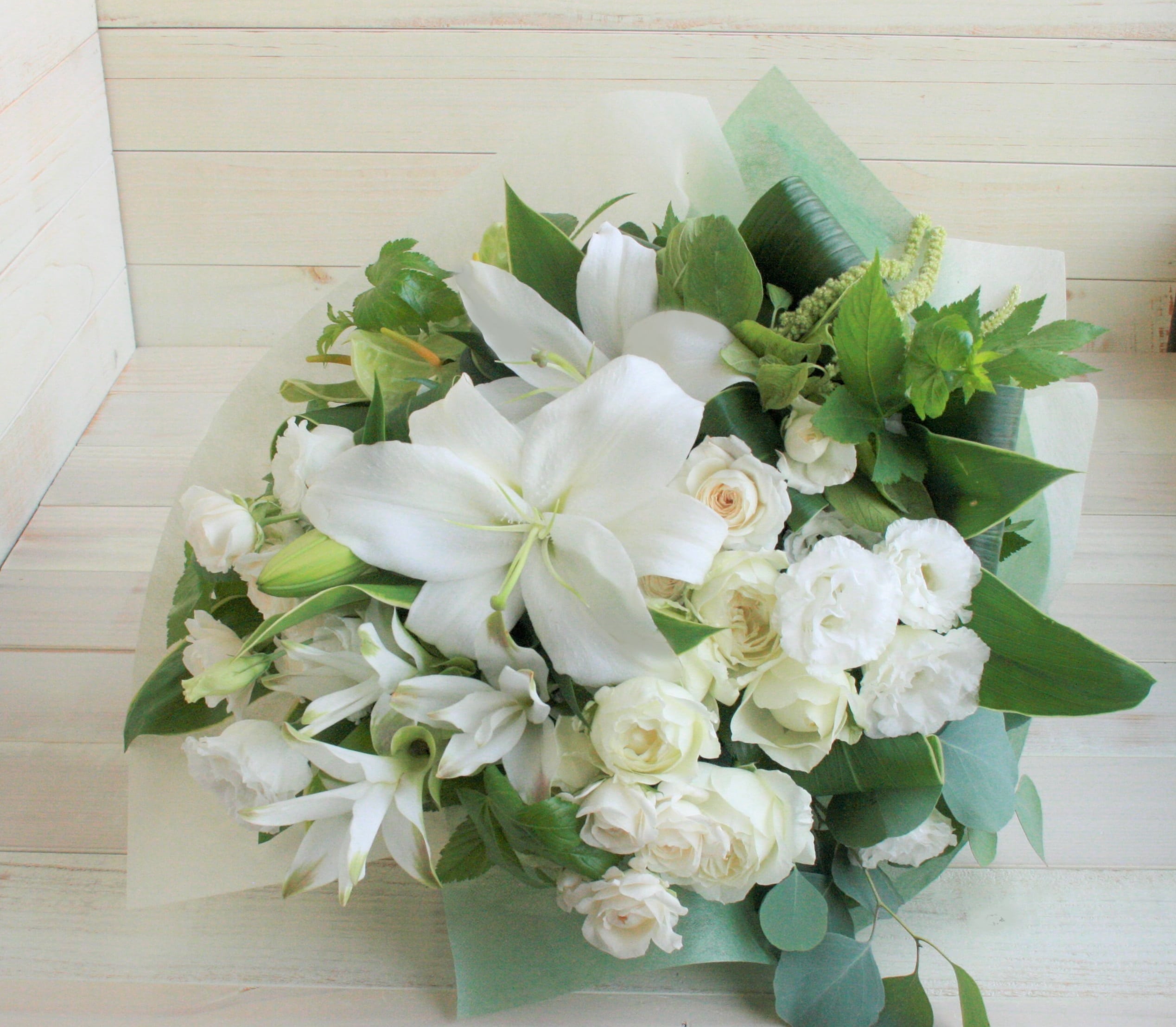 おまかせ花束L-白・グリーン系