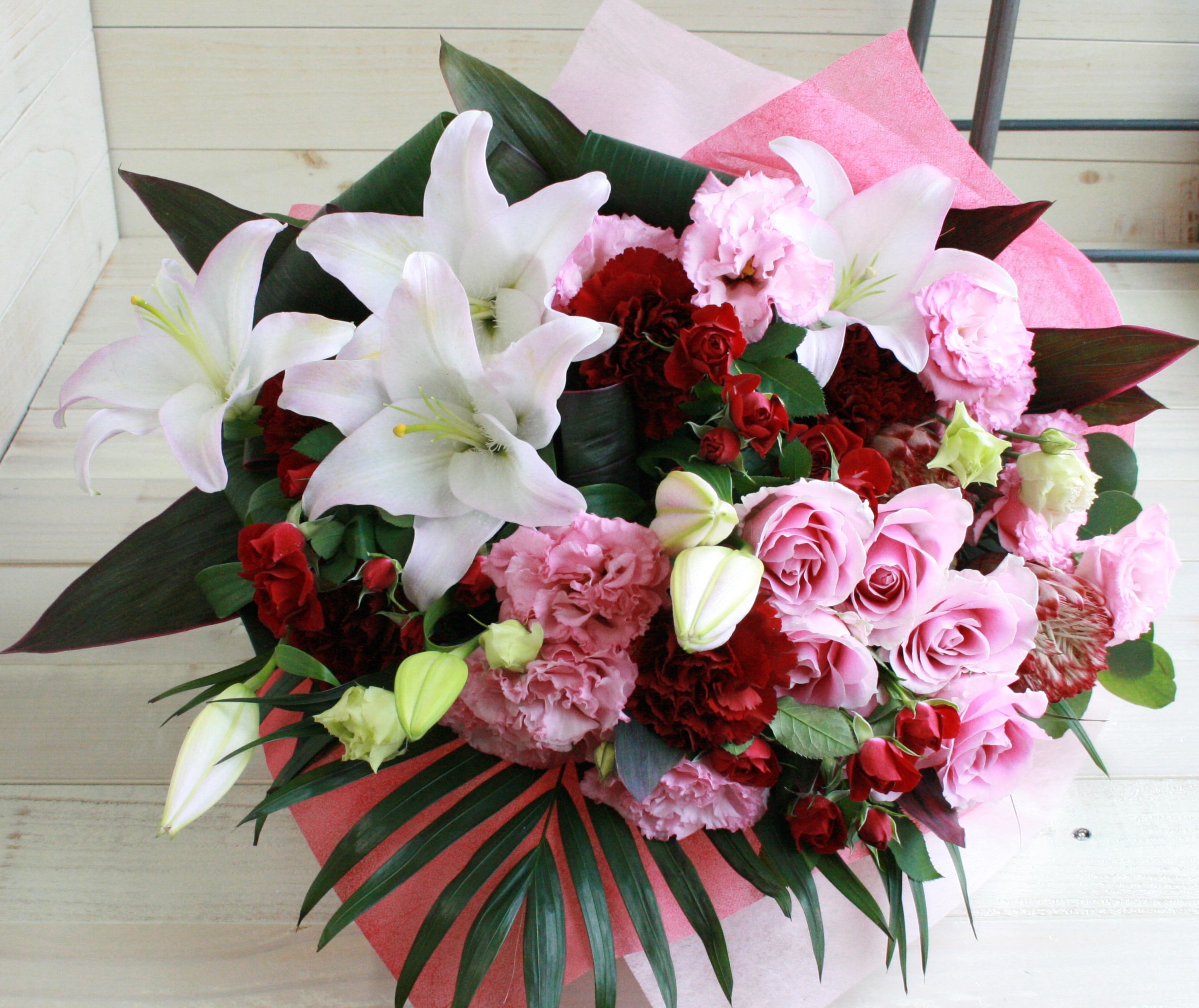 おまかせ花束L-赤・ピンク系