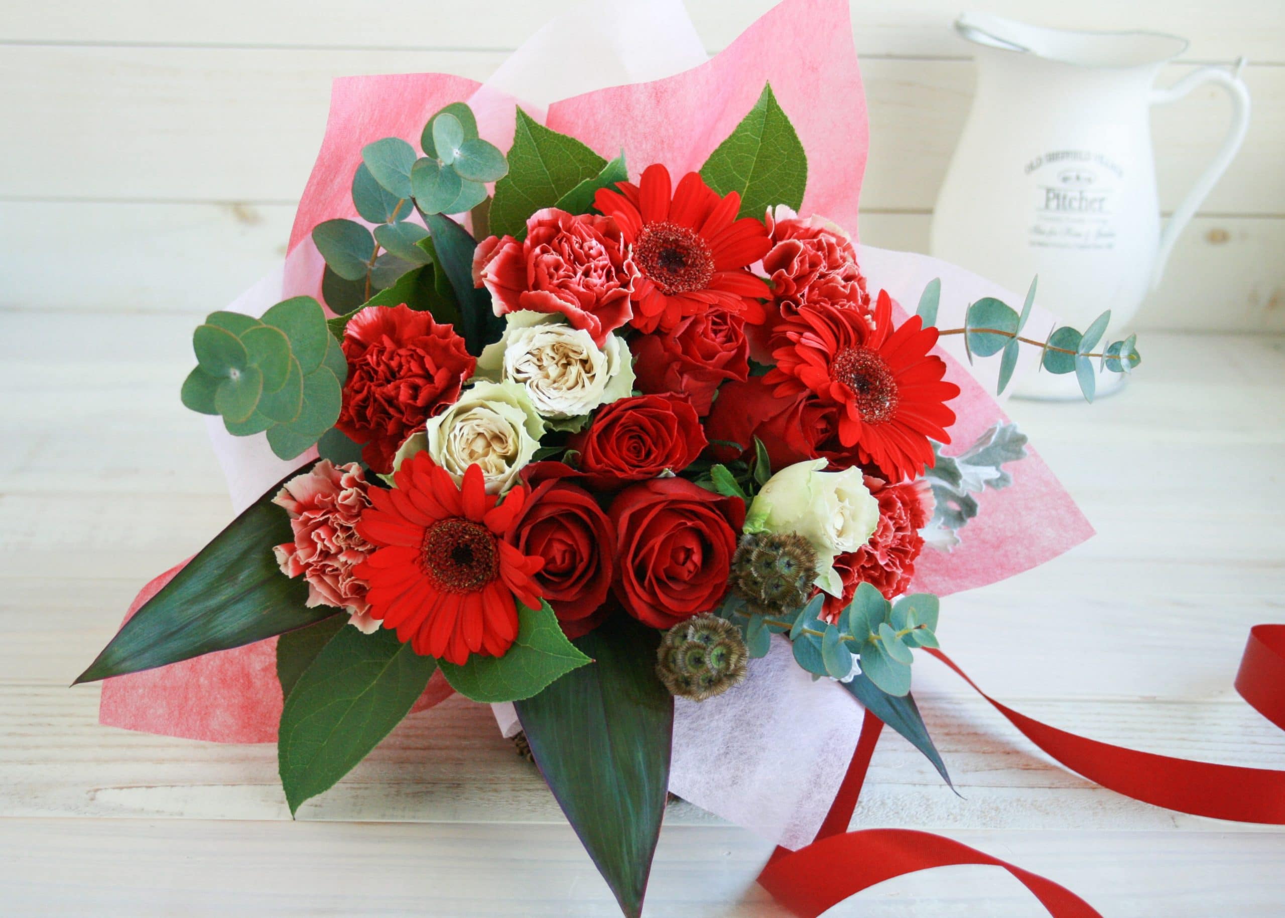 おまかせ花束M-赤系