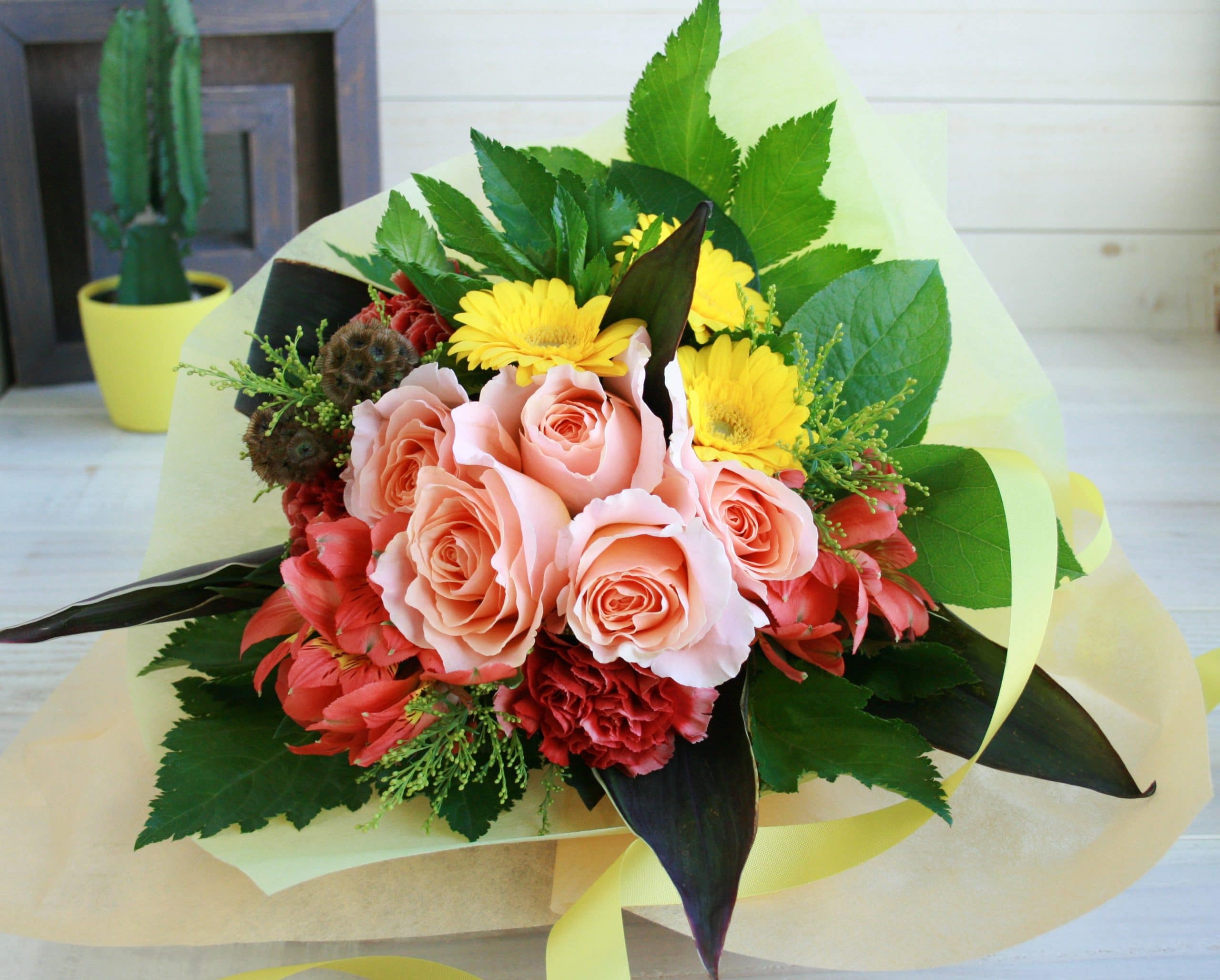 おまかせ花束M-黄色・オレンジ系